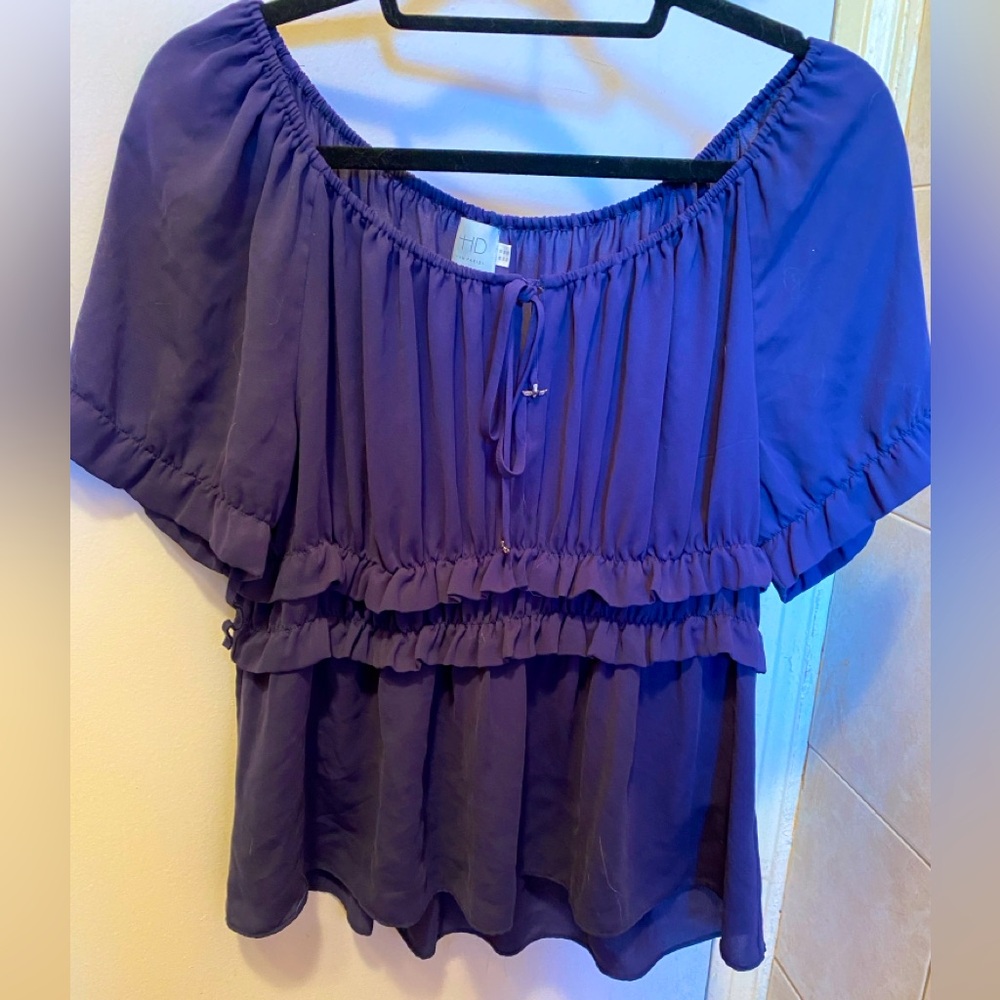 Dusty navy lightweight flowy scoop neck summery blouse